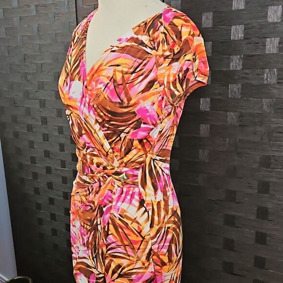 Cache Tropical Print Faux Wrap Tulip Hem Dress Size Small - Picture 4 of 15